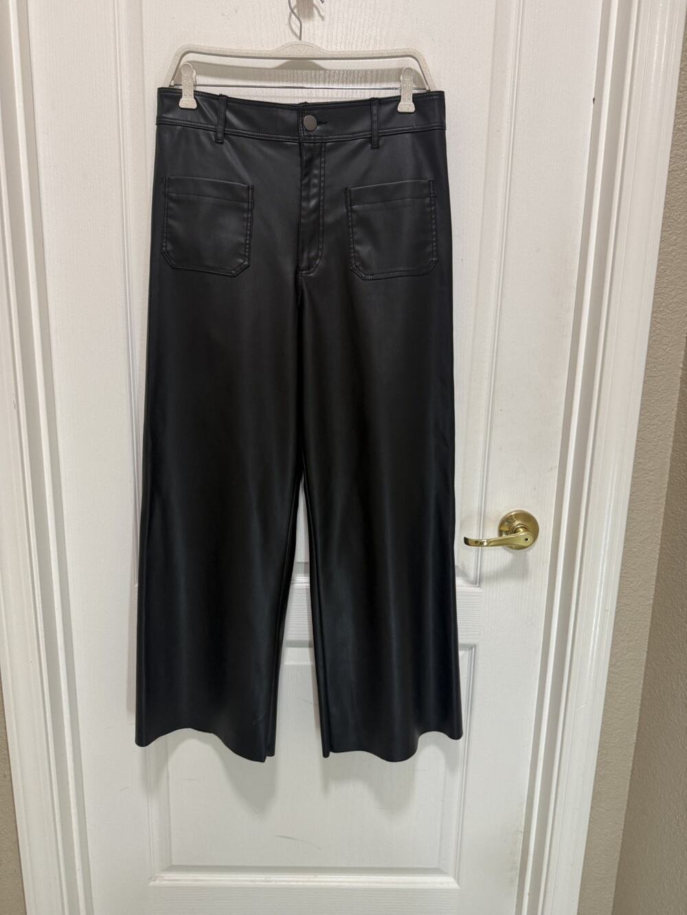 Zara Faux Leather Marine Straight Pants 10 Black High Rise High Rise Cropped